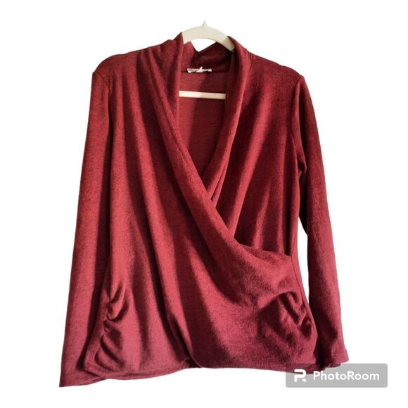 Anthropologie Pleione  Sweater Red Faux Wrap Soft Lightweight - Picture 1 of 4